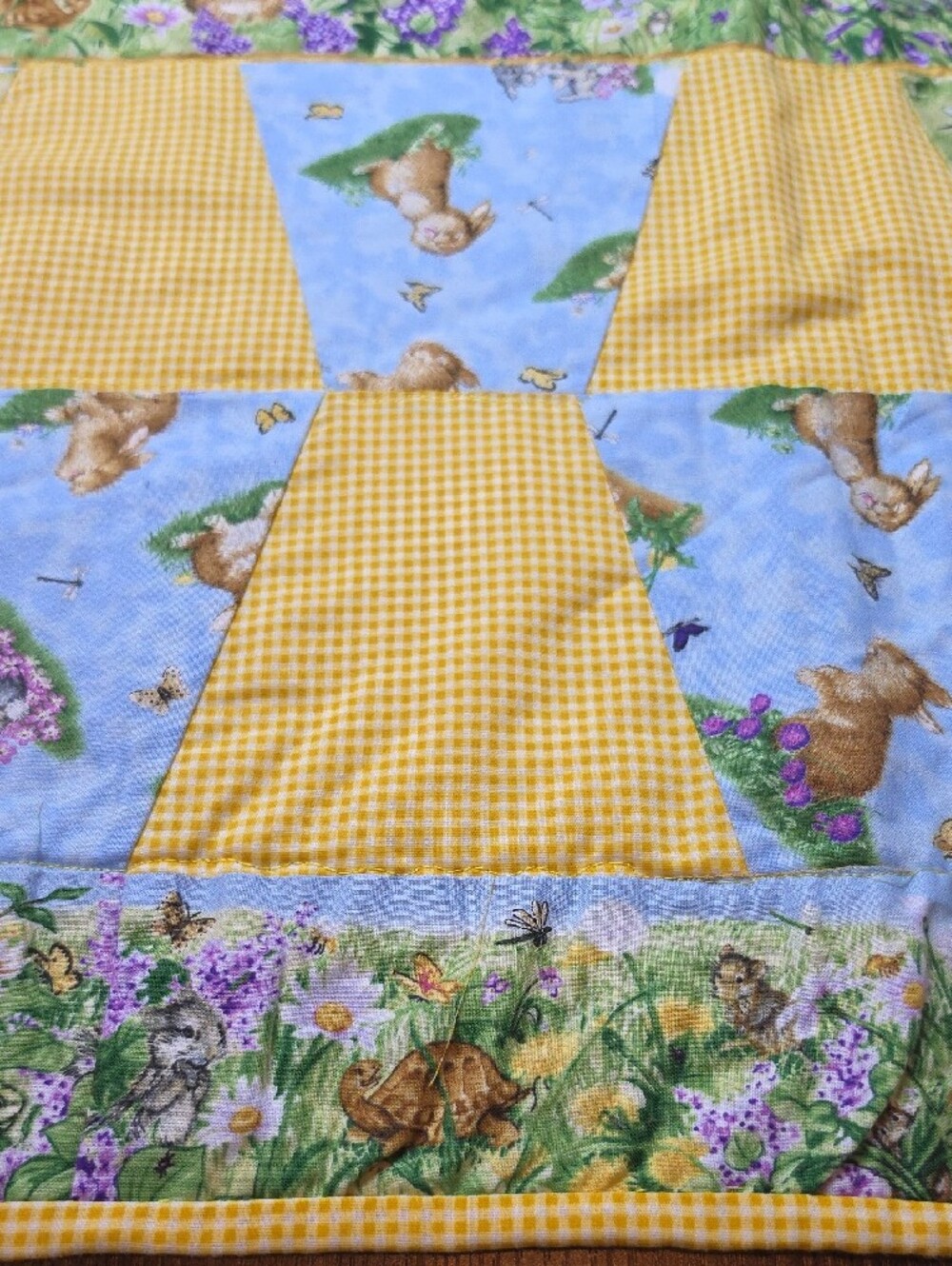 Handmade‎ Bunny Butterfly Patchwork Baby Blanket Yellow Gingham | 36x38.5 - Picture 3 of 6